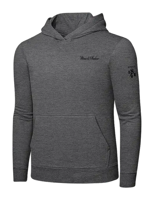 Graphite Heather 7.8. oz Ring Spun Hooded Sweatshirt w/Morris & Dickson Logo, Since 1841 Logo