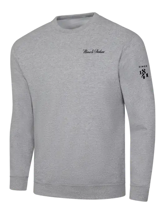 Light Grey Heather 7.8 oz Ring Spun Crew Sweatshirt w/Morris & Dickson Logo, Since 1841 Logo