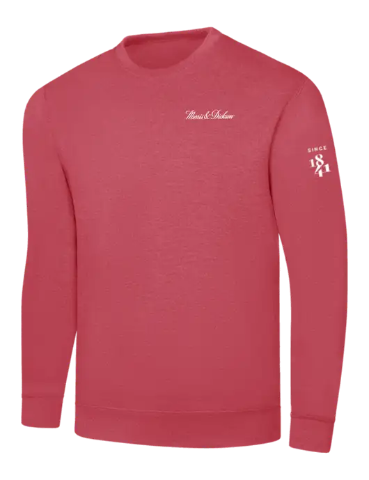 Heather Red 7.8 oz Ring Spun Crew Sweatshirt w/Morris & Dickson Logo, Since 1841 Logo