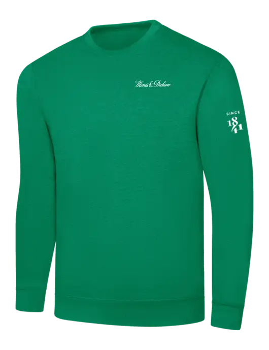 Kelly Green 7.8 oz Ring Spun Crew Sweatshirt w/Morris & Dickson Logo, Since 1841 Logo