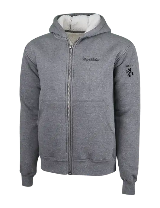 Cornerstone Grey Heather Heavyweight Sherpa Lined Hooded Fleece Jacket w/Morris & Dickson Logo, Since 1841 Logo