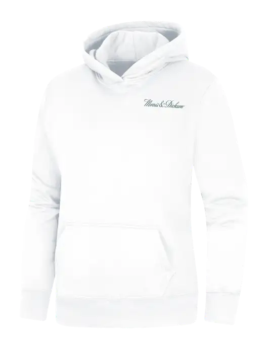 Womens White Core Fleece Pullover Hooded Sweatshirt w/Morris & Dickson Logo
