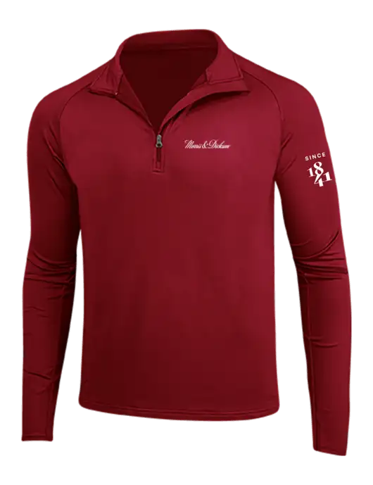 Red Sport Wick Stretch 1/4 Zip Pullover w/Morris & Dickson Logo, Since 1841 Logo