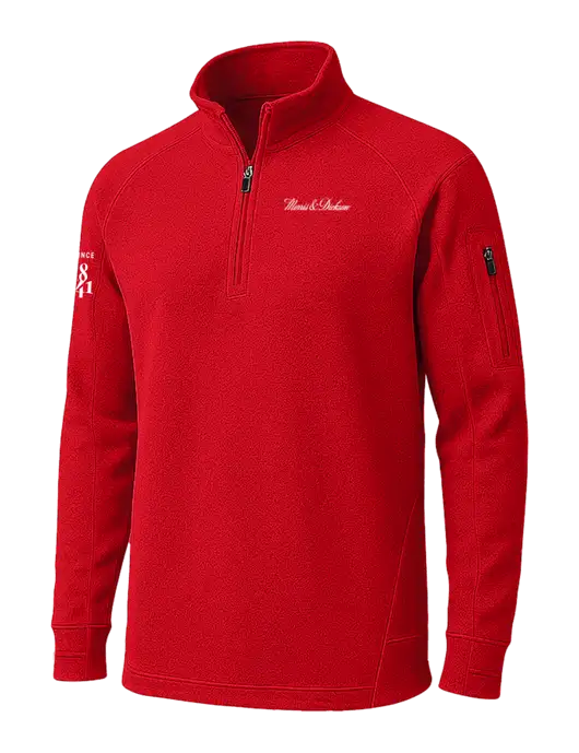 True Red Tech Fleece 1/4 Zip Pullover w/Morris & Dickson Logo, Since 1841 Logo