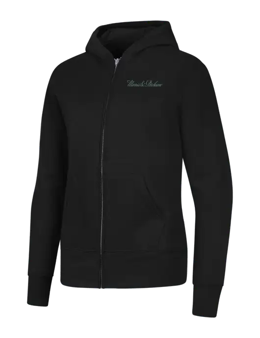 Jet Black Womens Core Fleece Full-Zip Hooded Sweatshirt w/Morris & Dickson Logo