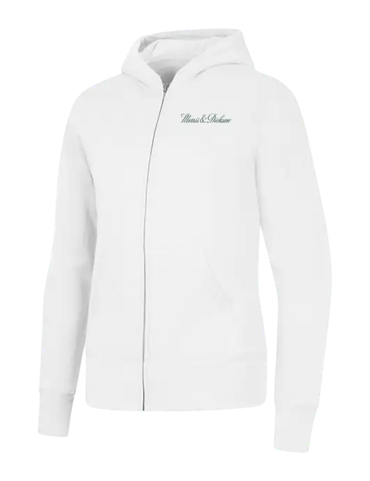 White Womens Core Fleece Full-Zip Hooded Sweatshirt w/Morris & Dickson Logo