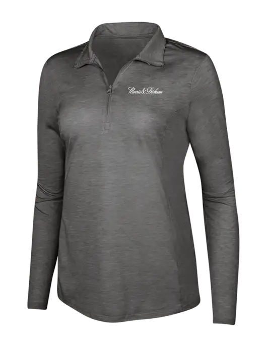 Dark Grey Heather Womens Posicharge Tri-Blend Wicking 1/4 Zip Pullover w/Morris & Dickson Logo