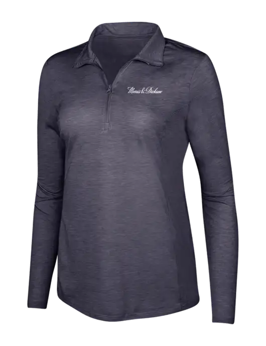 True Navy Heather Womens Posicharge Tri-Blend Wicking 1/4 Zip Pullover w/Morris & Dickson Logo
