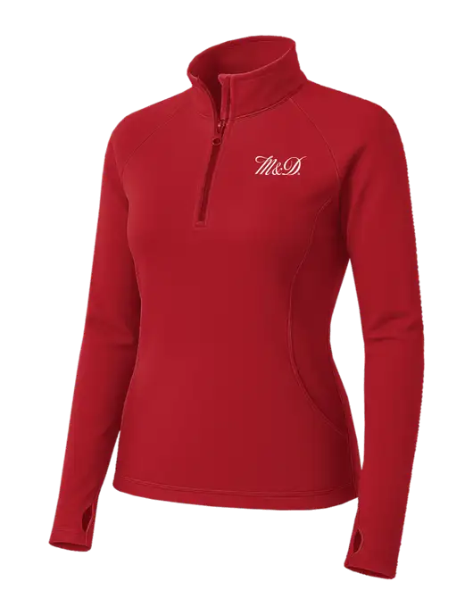 Red Womens Sport Wick Stretch 1/4 Zip Pullover w/M&D Logo
