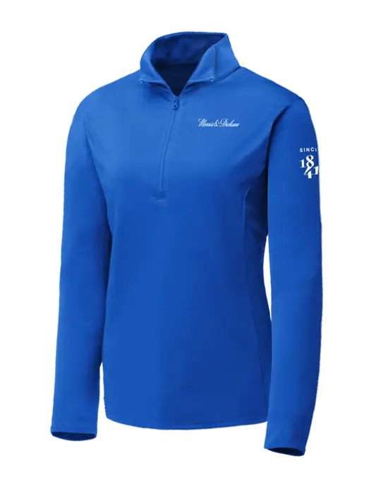 Dark Royal Womens Posicharge Competitor ¼ Zip Pullover w/Morris & Dickson Logo, Since 1841 Logo