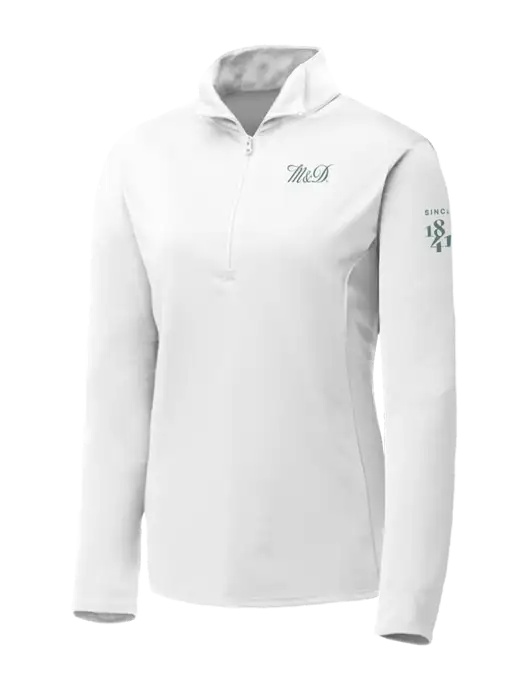 White Womens Posicharge Competitor ¼ Zip Pullover w/M&D Logo, Since 1841 Logo