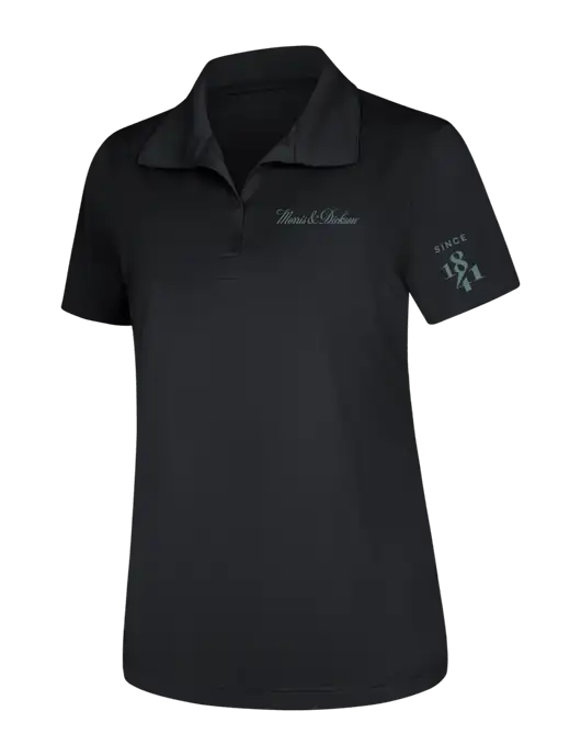 Womens Black Micropique Sport-Wick Polo w/Morris & Dickson Logo, Since 1841 Logo