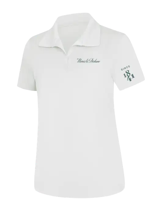 Womens White Micropique Sport-Wick Polo w/Morris & Dickson Logo, Since 1841 Logo