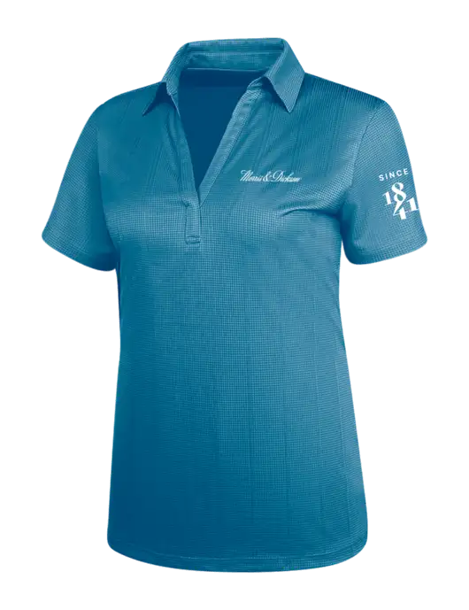 Carolina Blue Womens Performance Fine Jacquard Polo w/Morris & Dickson Logo, Since 1841 Logo