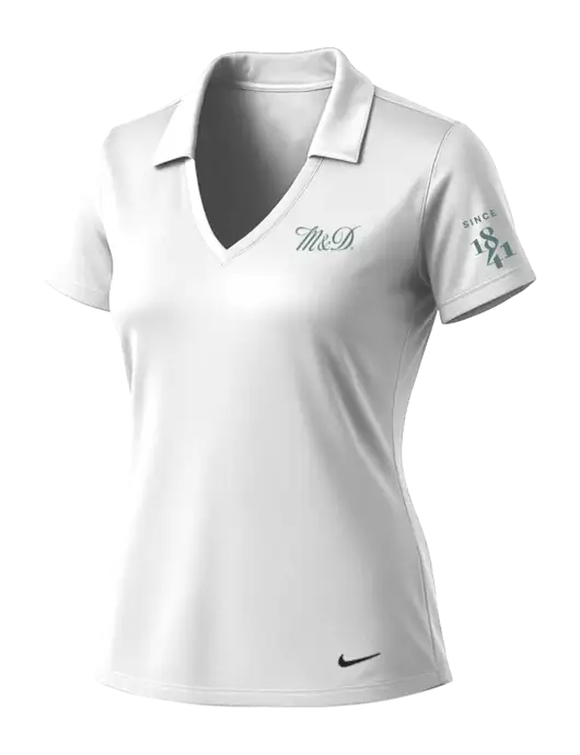 NIKE White Womens Dri-Fit Vertical Mesh Polo w/M&D Logo, Since 1841 Logo
