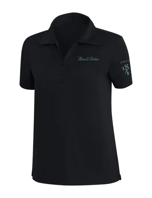 TravisMathew Black Womens Coto Performance Polo w/Morris & Dickson Logo, Since 1841 Logo
