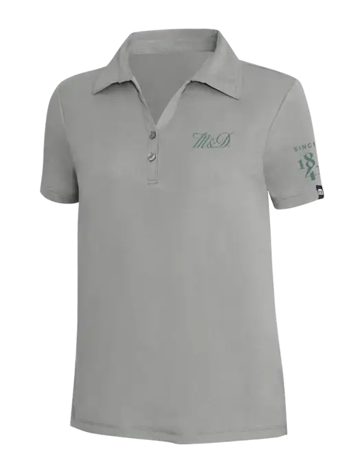 TravisMathew Light Grey Heather Womens Coto Performance Polo w/M&D Logo, Since 1841 Logo