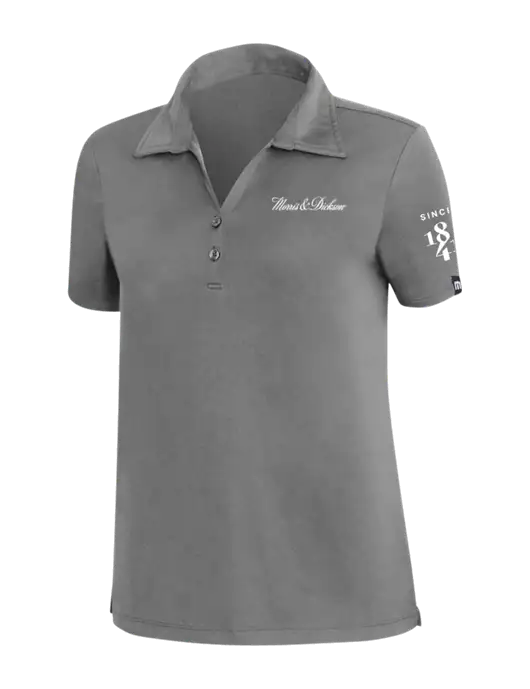TravisMathew Med Dark Grey Womens Coto Performance Polo w/Morris & Dickson Logo, Since 1841 Logo