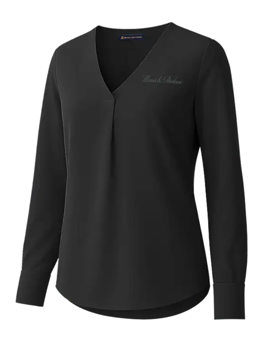 Brooks Brothers Womens Black Open-Neck Satin Blouse  w/Morris & Dickson Logo
