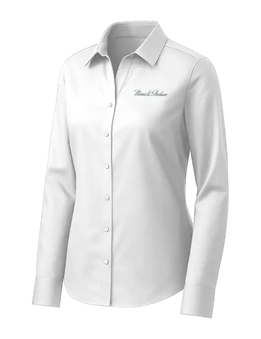 Brooks Brothers Womens White Wrinkle-Free Stretch Pinpoint Shirt w/Morris & Dickson Logo