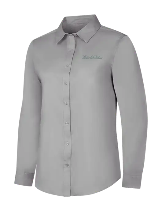 Light Grey Womens Long Sleeve Superpro React Twill Shirt w/Morris & Dickson Logo