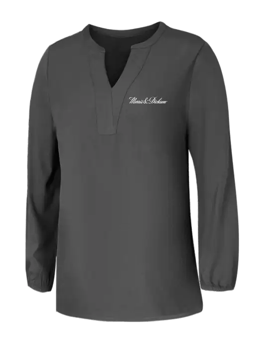 Mercer+Mettle Womens Dark Grey Stretch Crepe 3/4 Sleeve Blouse w/Morris & Dickson Logo