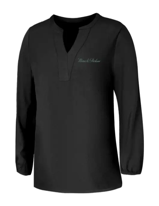 Mercer+Mettle Womens Deep Black Stretch Crepe 3/4 Sleeve Blouse w/Morris & Dickson Logo