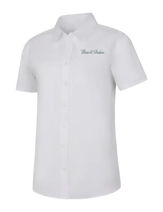 Womens White Short Sleeve Superpro React Twill Shirt w/Morris & Dickson Logo
