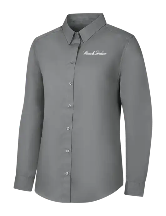 Womens Medium Grey Long Sleeve Carefree Poplin Shirt w/Morris & Dickson Logo