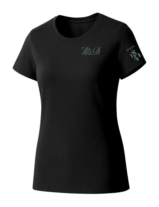 Womens Seriously Soft Black T-Shirt w/M&D Logo, Since 1841 Logo