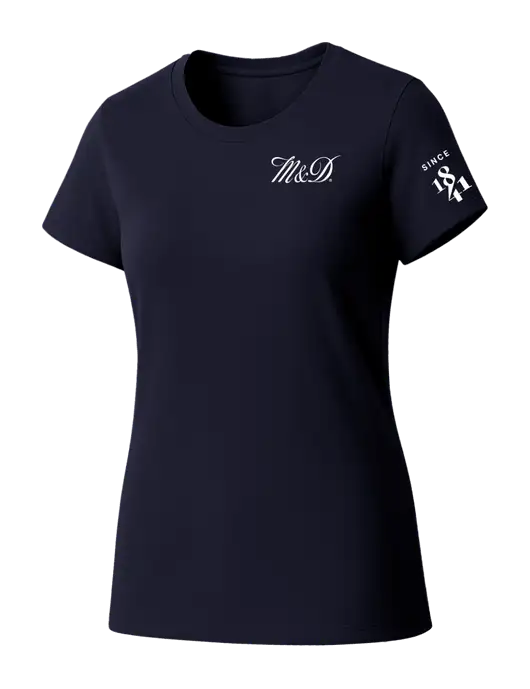 Womens Seriously Soft New Navy T-Shirt w/M&D Logo, Since 1841 Logo