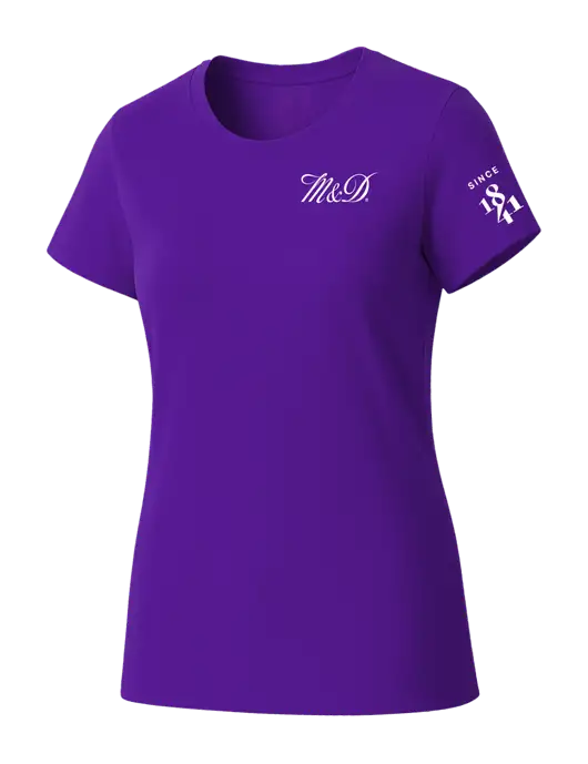 Womens Seriously Soft Purple T-Shirt w/M&D Logo, Since 1841 Logo
