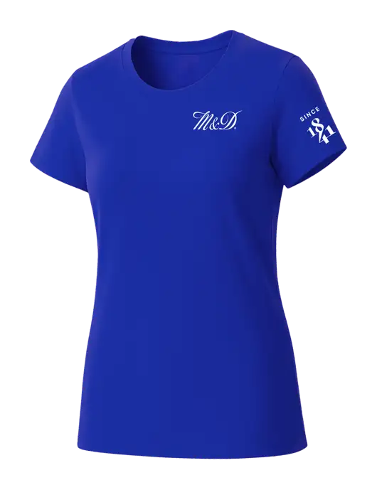 Womens Seriously Soft Royal T-Shirt w/M&D Logo, Since 1841 Logo