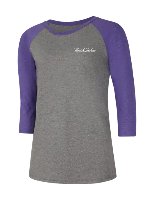 Womens Simply Soft 3/4 Sleeve Purple Frost/Grey Frost Ring Spun Cotton T-Shirt w/Morris & Dickson Logo