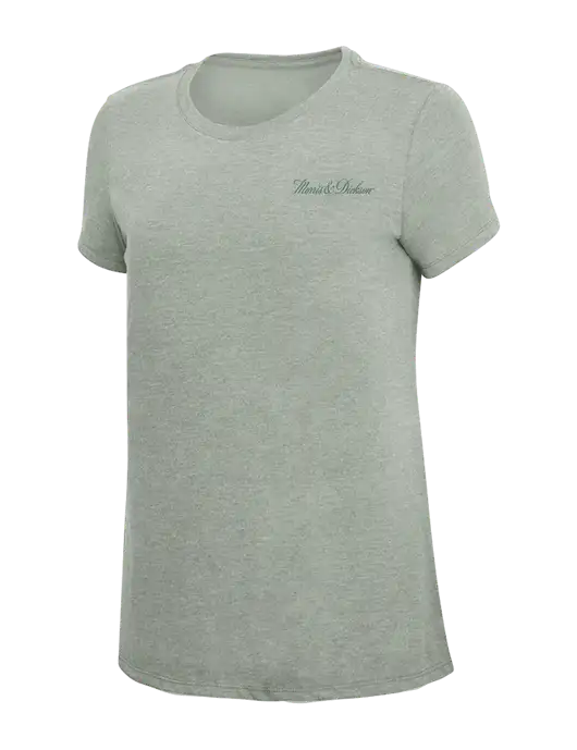 Womens Simply Soft Heathered Light Grey 4.5oz Poly/Combed Ring Spun Cotton T-Shirt w/Morris & Dickson Logo