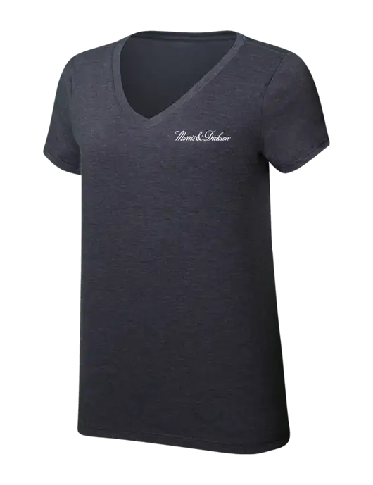 Womens Simply Soft V-Neck Heather Charcoal 4.5oz  Poly/Combed Ring Spun Cotton T-Shirt w/Morris & Dickson Logo