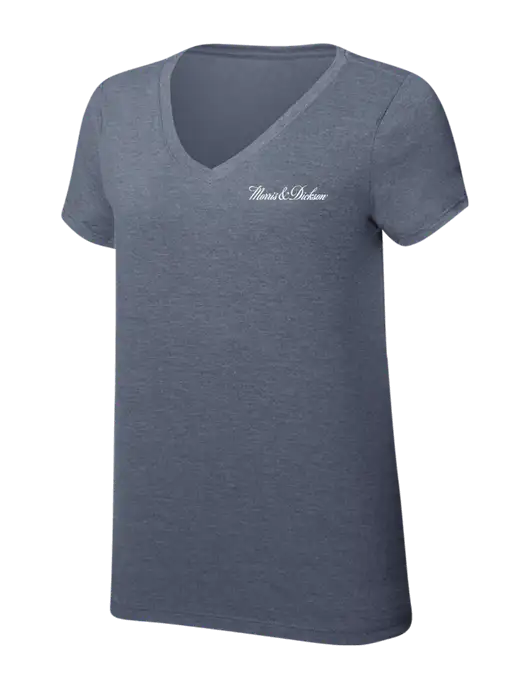 Womens Simply Soft V-Neck Navy Frost 4.5oz  Poly/Combed Ring Spun Cotton T-Shirt w/Morris & Dickson Logo
