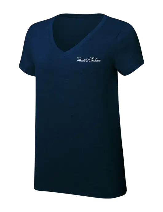 Womens Simply Soft V-Neck New Navy 4.5oz  Poly/Combed Ring Spun Cotton T-Shirt w/Morris & Dickson Logo