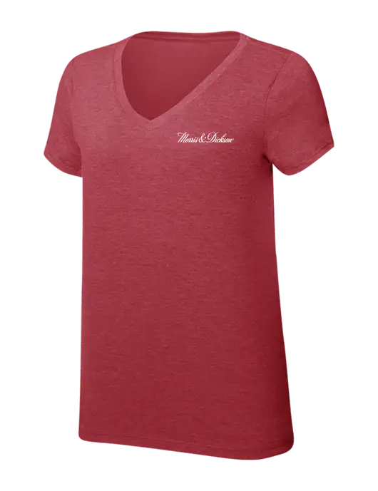 Womens Simply Soft V-Neck Red Frost 4.5oz  Poly/Combed Ring Spun Cotton T-Shirt w/Morris & Dickson Logo