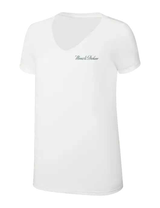 Womens Simply Soft V-Neck White 4.5oz  Poly/Combed Ring Spun Cotton T-Shirt w/Morris & Dickson Logo