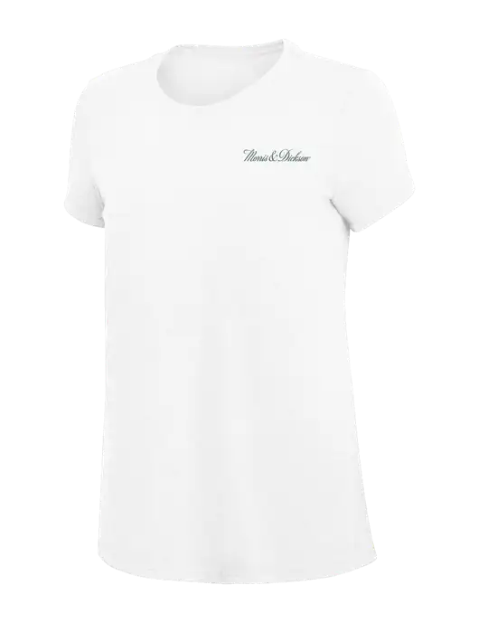 Womens Simply Soft White 4.5oz Poly/Combed Ring Spun Cotton T-Shirt
 w/Morris & Dickson Logo
