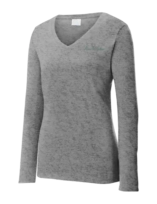 Womens  V-Neck Ring Spun Grey Heather 4.5 oz Long Sleeve T-Shirt w/Morris & Dickson Logo