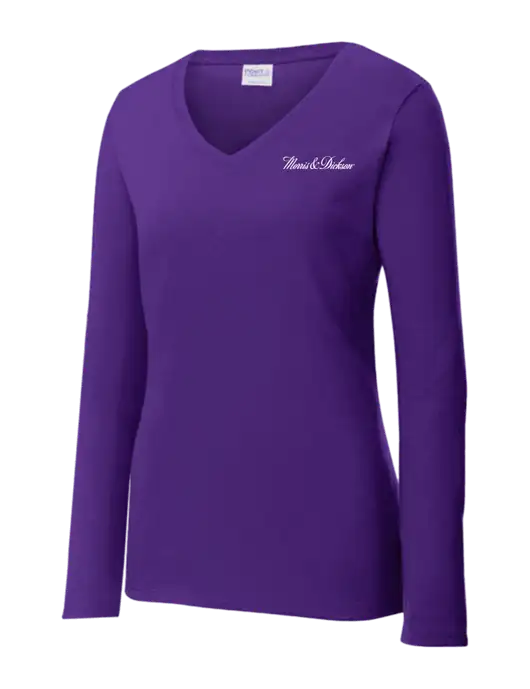 Womens  V-Neck Ring Spun Purple 4.5 oz Long Sleeve T-Shirt w/Morris & Dickson Logo