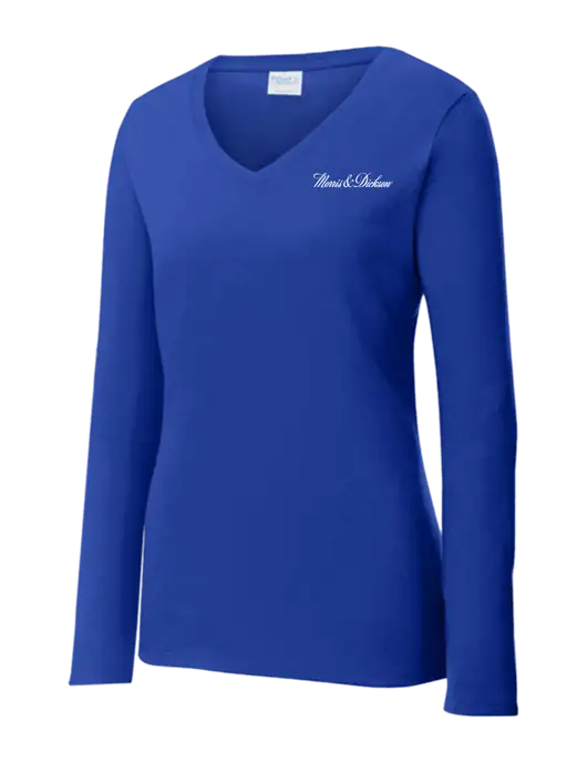 Womens  V-Neck Ring Spun Royal 4.5 oz Long Sleeve T-Shirt w/Morris & Dickson Logo
