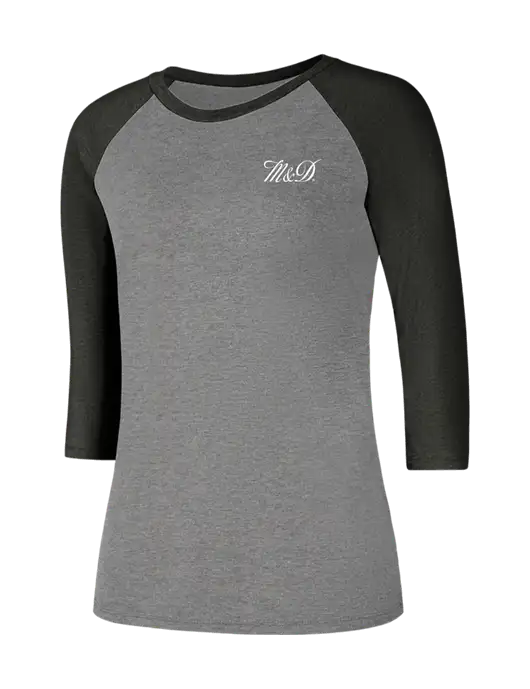 Womens Simply Soft 3/4 Sleeve Black Frost/Grey Frost Ring Spun Cotton T-Shirt w/M&D Logo