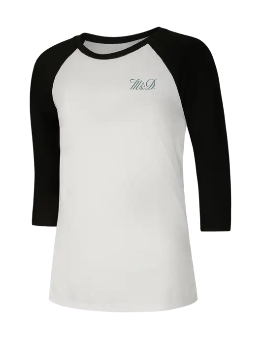 Womens Simply Soft 3/4 Sleeve Black/White Ring Spun Cotton T-Shirt w/M&D Logo
