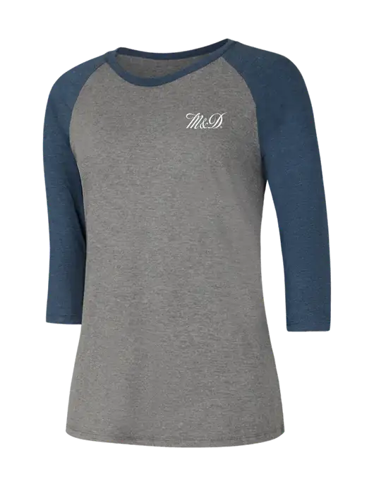 Womens Simply Soft 3/4 Sleeve Navy Frost/Grey Frost Ring Spun Cotton T-Shirt w/M&D Logo