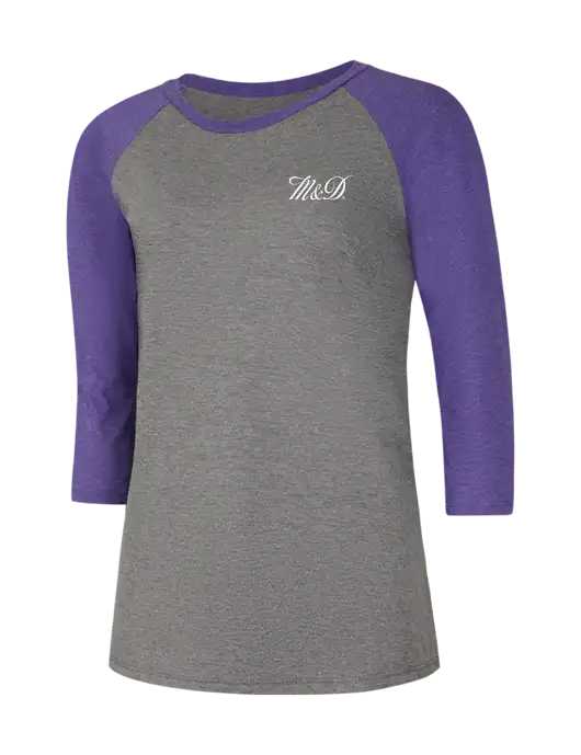 Womens Simply Soft 3/4 Sleeve Purple Frost/Grey Frost Ring Spun Cotton T-Shirt w/M&D Logo