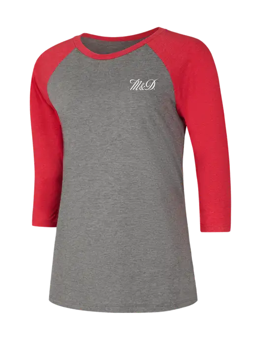 Womens Simply Soft 3/4 Sleeve Red Frost/Grey Frost Ring Spun Cotton T-Shirt w/M&D Logo