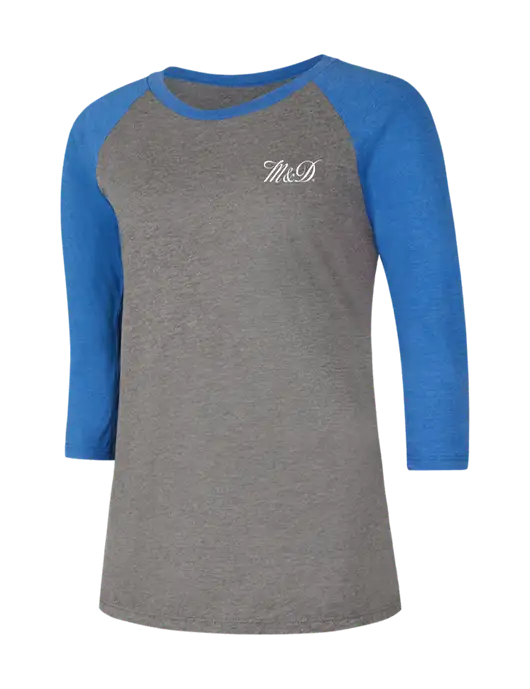 Womens Simply Soft 3/4 Sleeve Royal Frost/Grey Ring Spun Cotton T-Shirt w/M&D Logo
